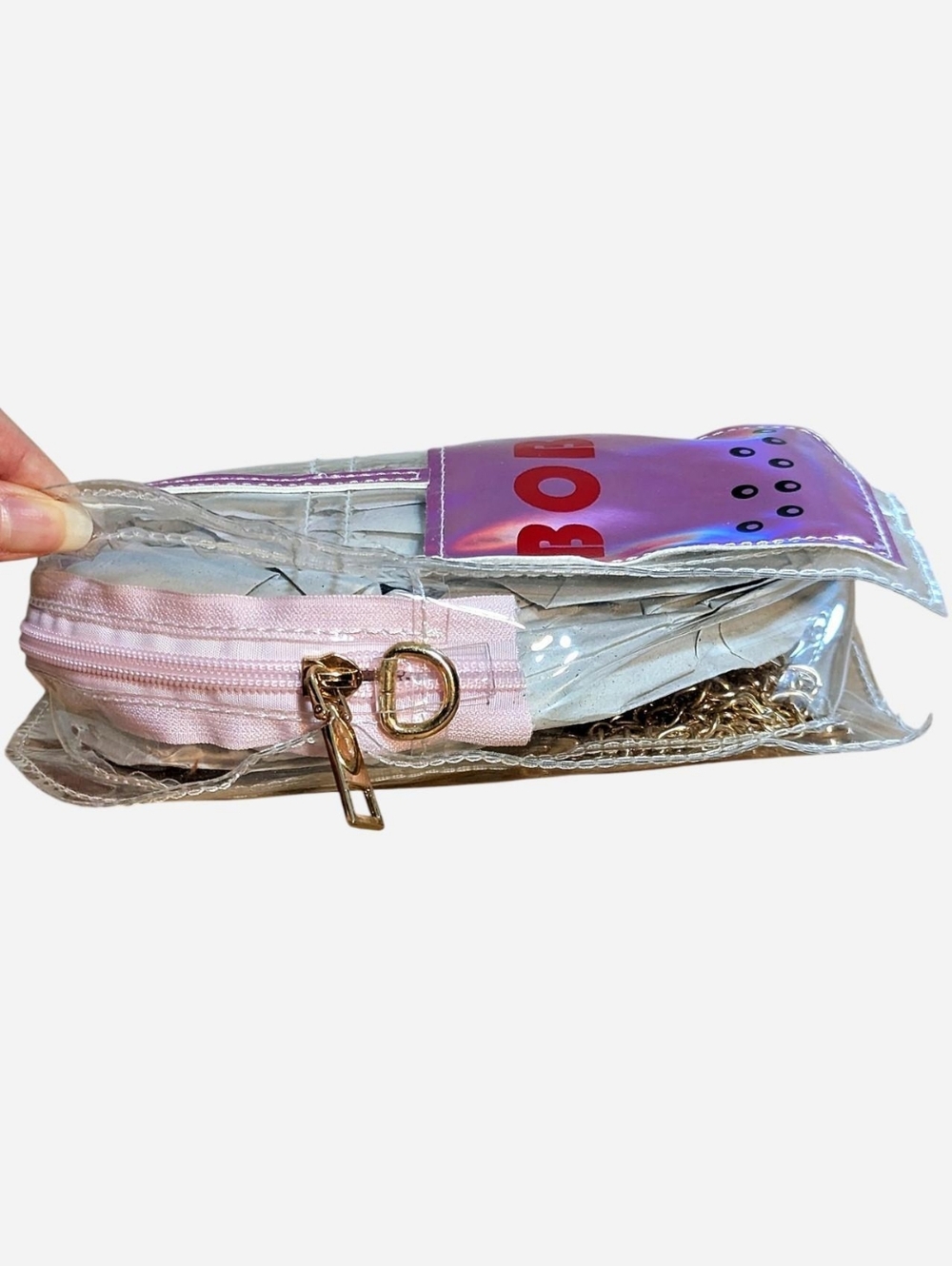Pink Holographic Boba Bubble Tea Clear Crossbody Purse Iridescent Shoulder Bag - Picture 5 of 9